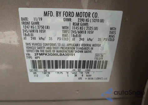 2020 Ford Edge Se from USA, damaged, VIN 2FMPK3G90LBA35151